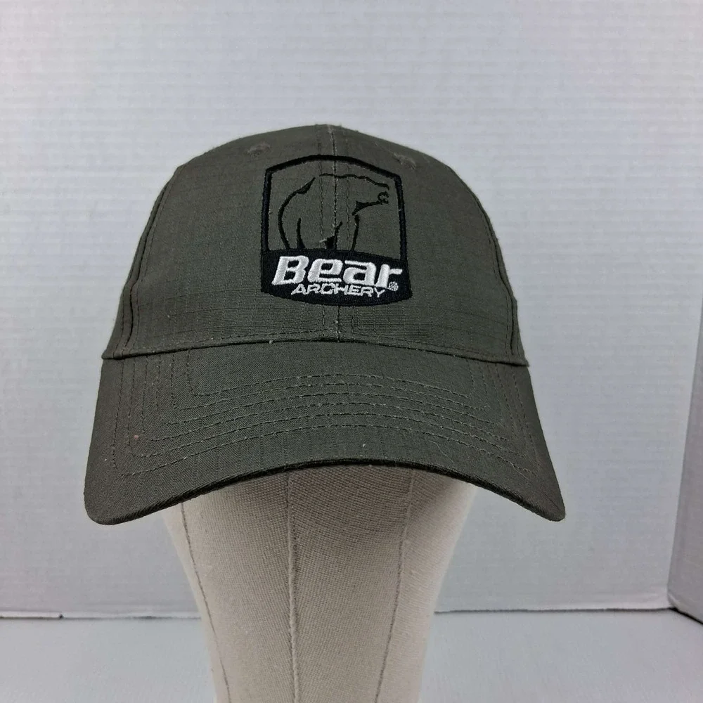 Bear Archery Hat Olive Green Ripstop Embroidered Logo Adjustable Hunting Cap